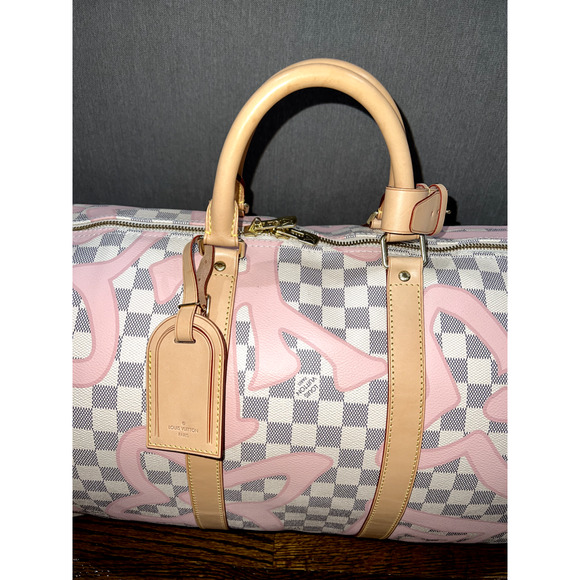 Louis Vuitton Keepall Bandouliere 50 Tahitienne Pink Damier Azur Travel Bag - Picture 3 of 11